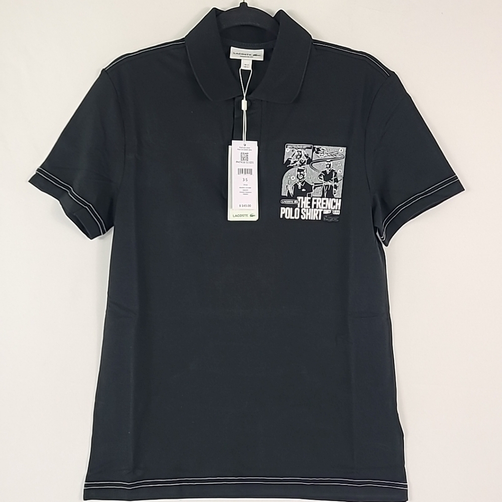NWT Lacoste Men's The French Polo Shirt Black Sz S Short Sleeve Retail $145